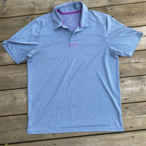 Oakley Other - Oakley Golf Polo Shirt Mens S Gray Purple Center Logo Sport
